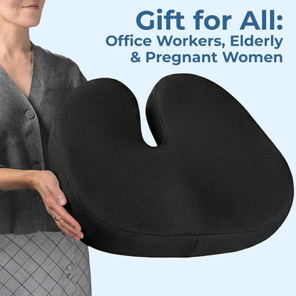 5 STARS UNITED Seat Cushion - Memory Foam Chair Cushion for Tailbone Pain Relief - Ergonomic Support for Coccyx, Sciatica & Butt - Office, Desk & Gaming Chair, Car Seat, Wheelchair, Black Suede