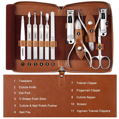 FAMILIFE Stainless Steel Manicure Set 11-in-1 Professional Nail Clipper Kit