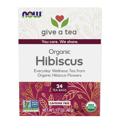 NOW Foods, Organic Hibiscus Tea, Caffeine-Free, 24-Count