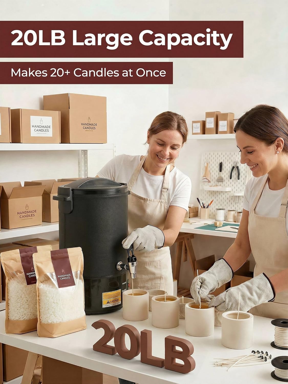 FOHERE 20lb Wax Melter for Candle Making, 9PCS Kit with Precision Temp Control (131-250°F) | Anti-Clog Spout, Scoop & Scraper Soy Beeswax Candle Maker Machine (Not for Gel Wax)