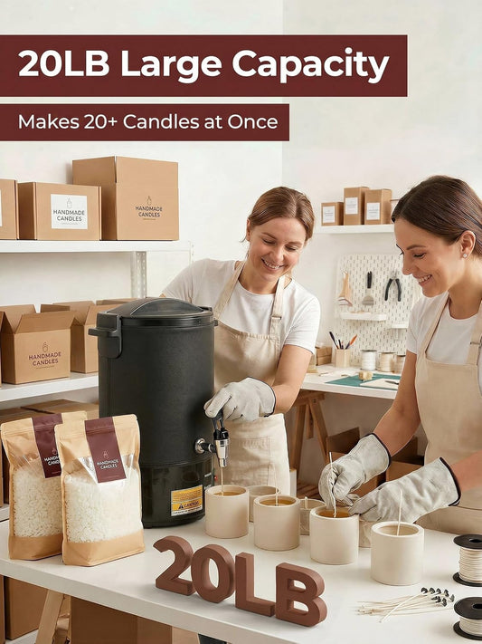 FOHERE 20lb Wax Melter for Candle Making, 9PCS Kit with Precision Temp Control (131-250°F) | Anti-Clog Spout, Scoop & Scraper Soy Beeswax Candle Maker Machine (Not for Gel Wax)