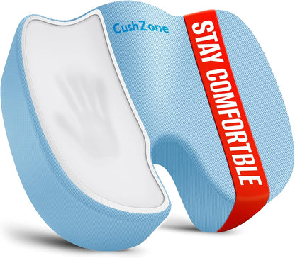 CushZone Seat Cushion - Memory Foam Office Chair Cushion for Sciatica, Tailbone & Back Pain Relief - Orthopedic Coccyx Pillow for Car, Airplane, Pregnancy & Long Sitting at Work, Black