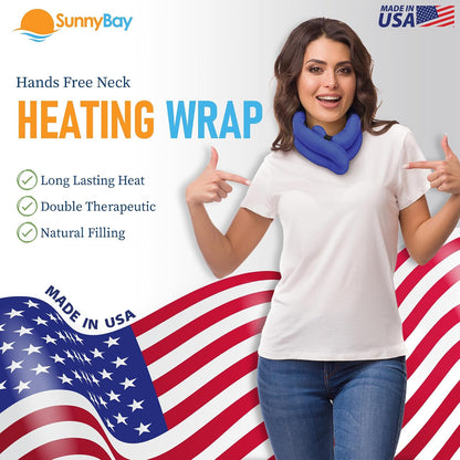 SunnyBay Microwave Heating Pad, Microwavable Heated Neck and Shoulder Wrap, Hands-Free Weighted Moist Hot or Cool Pack, Soft Fleece Cover and Flaxseed Filling, 26 Inch Length, Made in USA, Navy