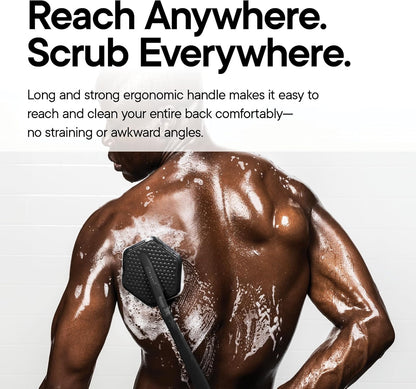 TOOLETRIES Silicone Back Scrubber for Shower, Exfoliating Body & Bath Brush, Long Ergonomic Handle, Non-Slip Grip for Hard-to-Reach Areas, Hygienic Silicone Bath Accessory for Men & Women - Charcoal