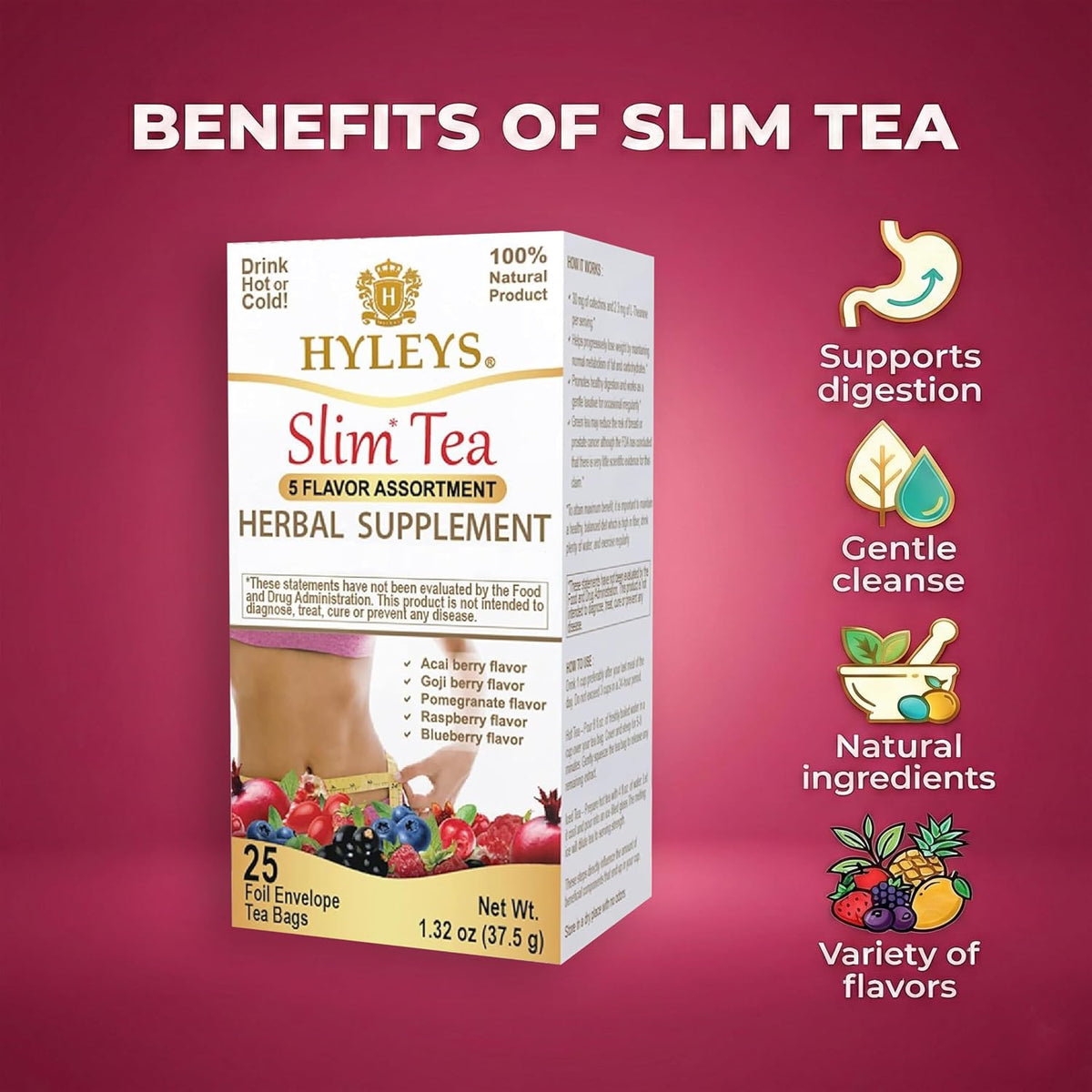 HYLEYS Slim Tea, 5 Flavor Weight Loss Variety Pack, Senna Tea, 25 Bags