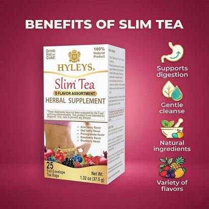 HYLEYS Slim Tea, 5 Flavor Weight Loss Variety Pack, Senna Tea, 25 Bags