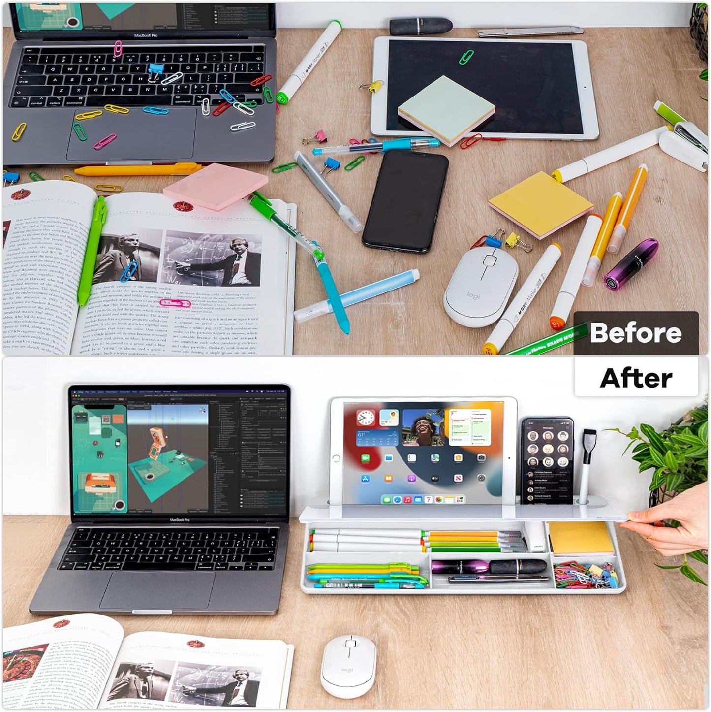 Varhomax Glass Weekly Dry Erase Desk White Board, Desktop to Do List Planner Whiteboard Calendar with Storage Caddy Memo for Home and Office, White