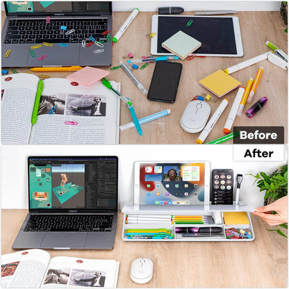 Varhomax Glass Weekly Dry Erase Desk White Board, Desktop to Do List Planner Whiteboard Calendar with Storage Caddy Memo for Home and Office, White