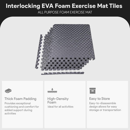 BalanceFrom Puzzle Exercise Mat 1/2" Thick, EVA Interlocking Foam Floor | Tiles for Home Gym, Mat for Home Workout Equipment, Floor Padding for Kids, Black, 24 in x 24 in x 1/2 in, 144 Sq Ft-36 Tiles