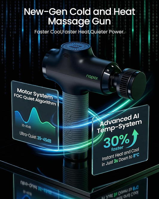 Massage Gun with Heat and Cold - [2026 Upgraded] Deep Tissue Percussion Massager, FSA Eligible Quiet Powerful Massager Gun for Pain Relief, LED Display, 5 Speeds, Carrying Case, HSA Approved