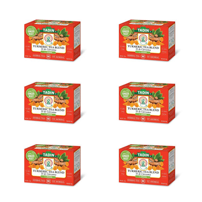 Tadin Turmeric Tea Blend, Herbal Tea, Caffeine Free Tea, Decaf Tea, Tea Packets for Hot Tea, 24 Tea Bags Per Box, Pack of 6