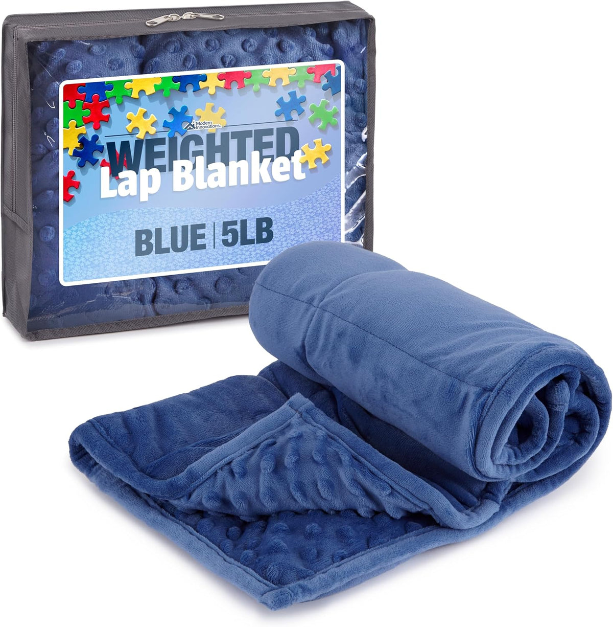 Kidaddle 5lb Weighted Blanket for Kids (Blue) 19x22 Inch, Plush Minky Weighted Lap Pad with Travel Bag for Ages 4+