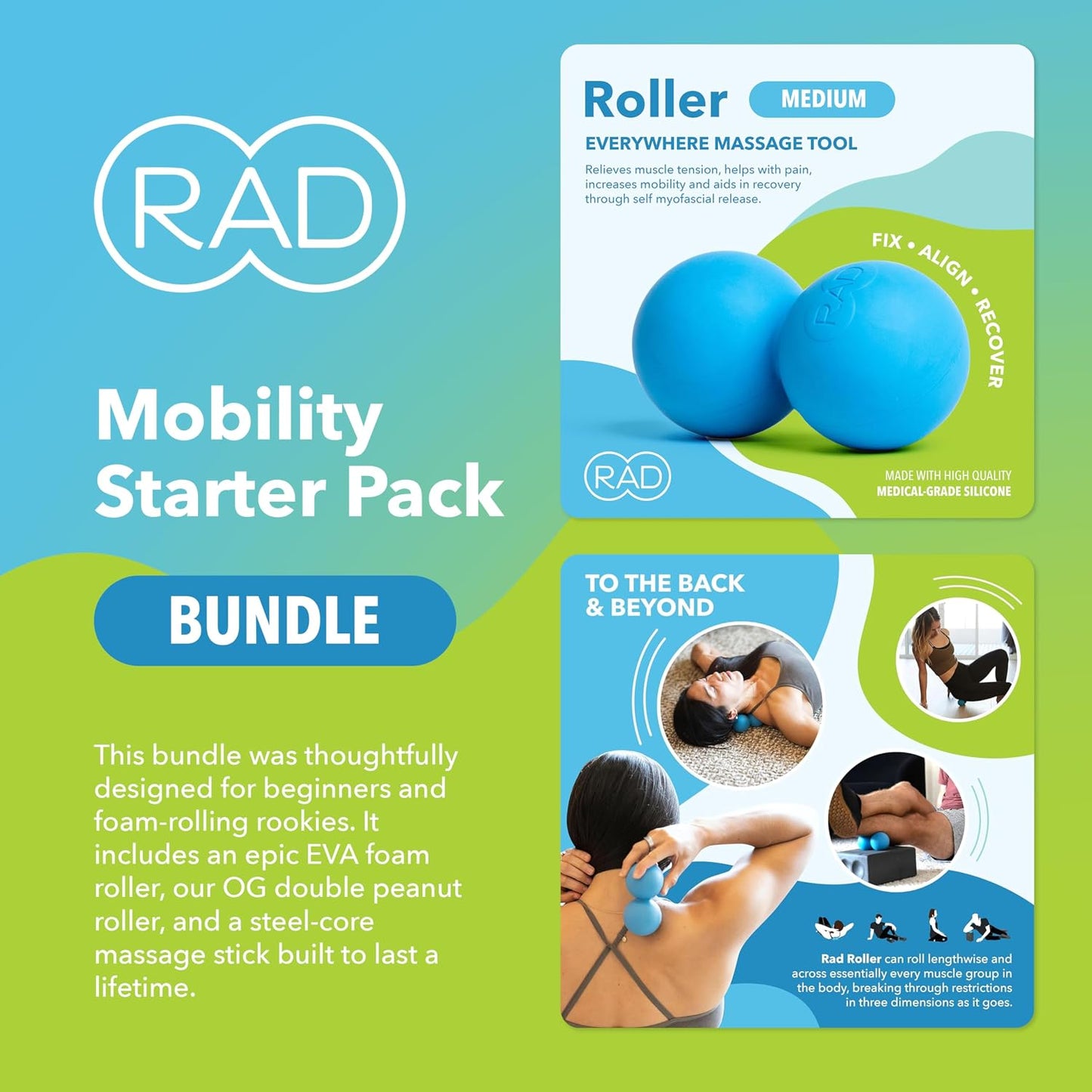 RAD Point Release Kit / 5-in-1 Massage Tool Kit with Block, Massage Balls and Peanut Roller for Self Massage, Mobility and Recovery