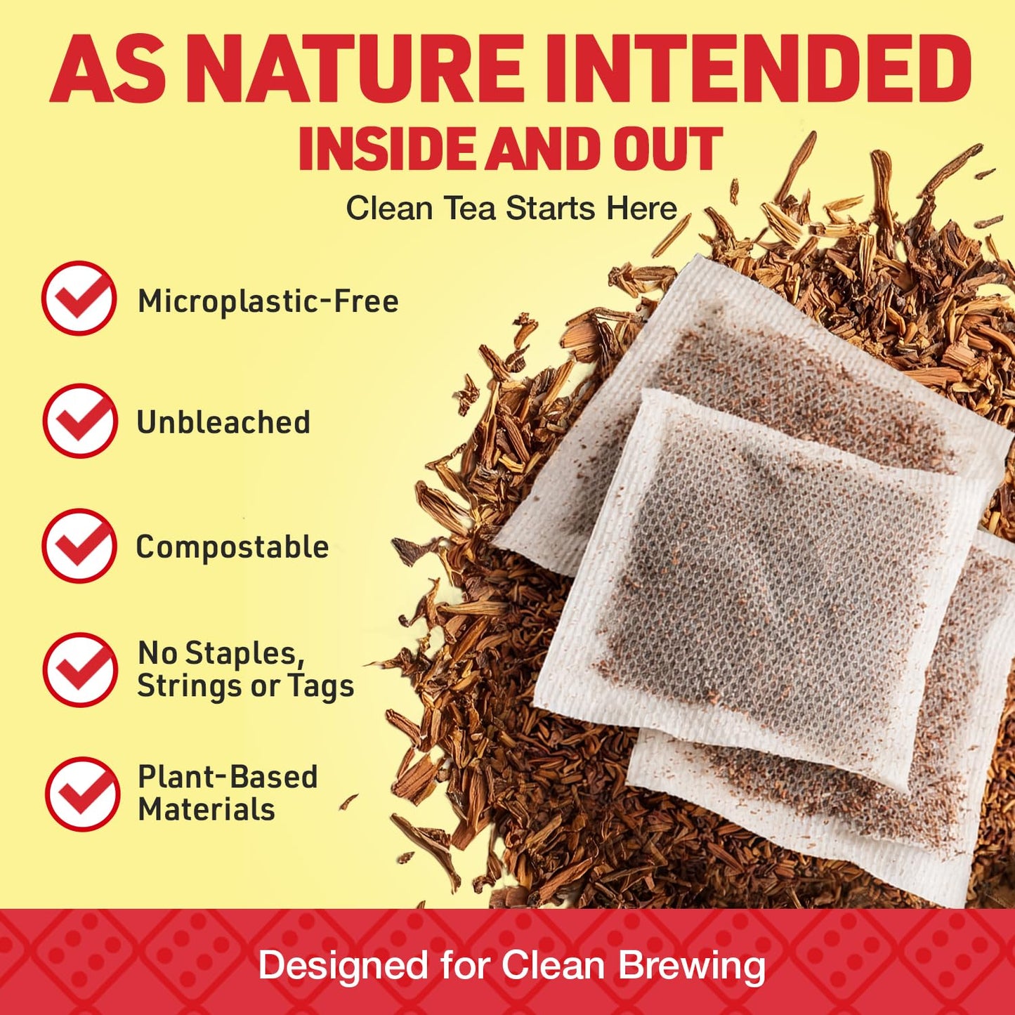Caffeine Free Organic Rooibos Tea Bags 80 - Naturally Sweet Herbal Tea Safe for Kids & Pregnant Women – Low Tannin Premium South African Tea Red Tea - Sustainably & Ethically Farmed Red Rooibos Tea