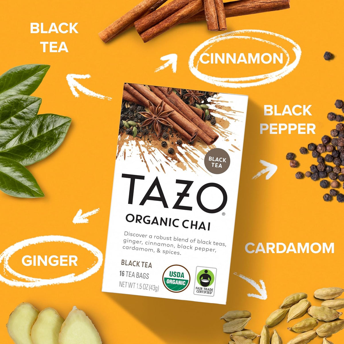 TAZO Organic Chai Black Tea Bags, Chai Tea, 96 Count (Pack of 12)