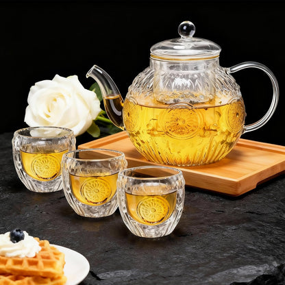Bandesun Vintage Glass Teapot, Tea Kettle with Removable Infuser 32OZ/1000ml, Borosilicate Glass Pot -Stovetop Safe, Blooming & Loose Leaf Tea Maker Set