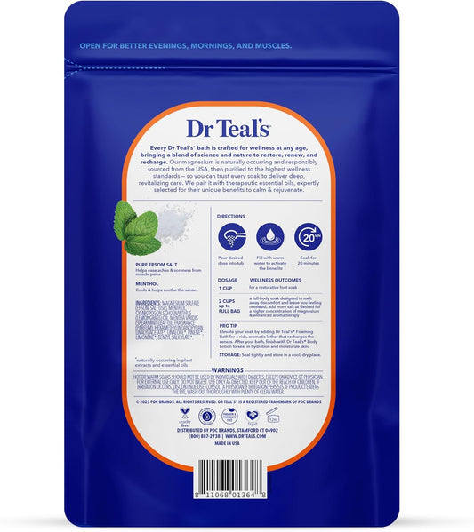 Dr Teal's Epsom Salt Magnesium Soak, Pre & Post Workout with Menthol & Essential Oils, 3 lbs