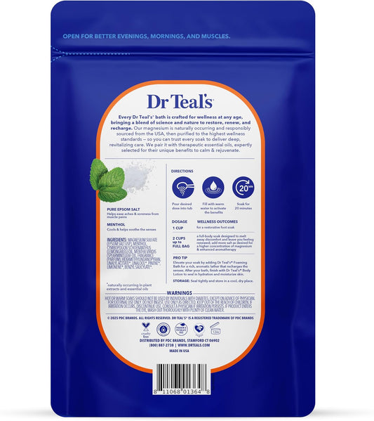Dr Teal's Epsom Salt Magnesium Soak, Pre & Post Workout with Menthol & Essential Oils, 3 lbs
