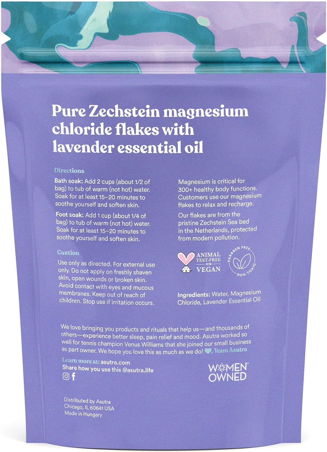 Asutra Lavender Magnesium Chloride Flakes for Bath, Pure Zechstein (2lbs)