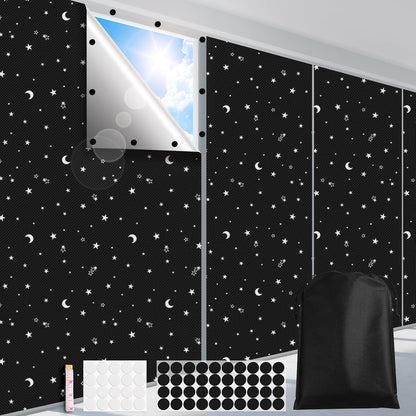 FADOTY Blackout Curtains for Bedroom, Portable 100% Black Out Window Cover Film, Cuttable Blackout Shades Fabric Sheet, No Drill Window Blinds, Sun Heat Light Blocker for Travel Media Dorm, 57'' W