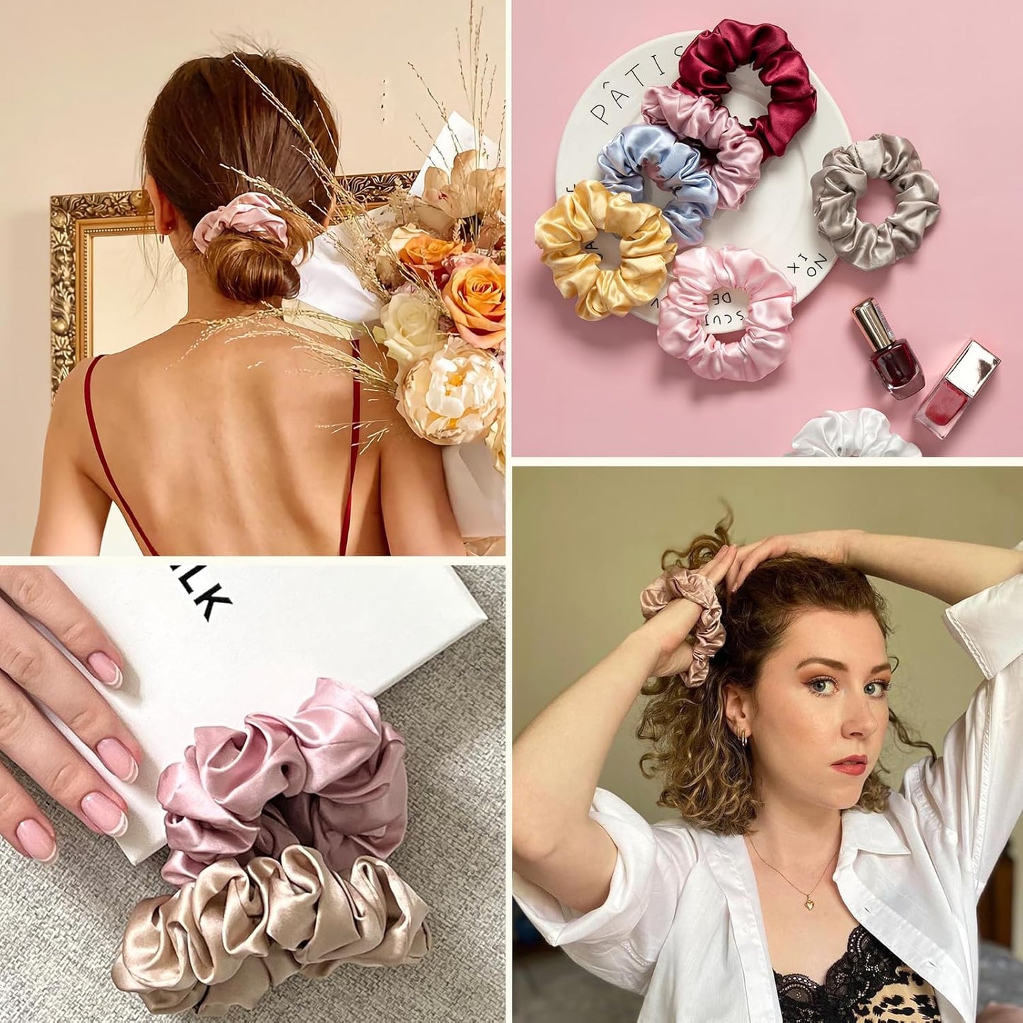 LILYSILK Silk Hair Scrunchies / Ties for Frizz & Breakage Prevention, 100% Mulberry, No Damage, Elastic ponytail Holders, 1Pc, Coffee - Colors A