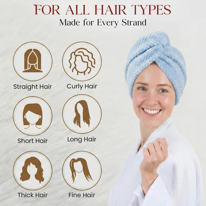 3 Pack Microfiber Hair Towel Wrap for Women 26 x 10 in | Hair Drying Towel with Button |Hair Turban Towel Quick Dry Coral Fleece Head Towels (Pink + Blue + Grey)