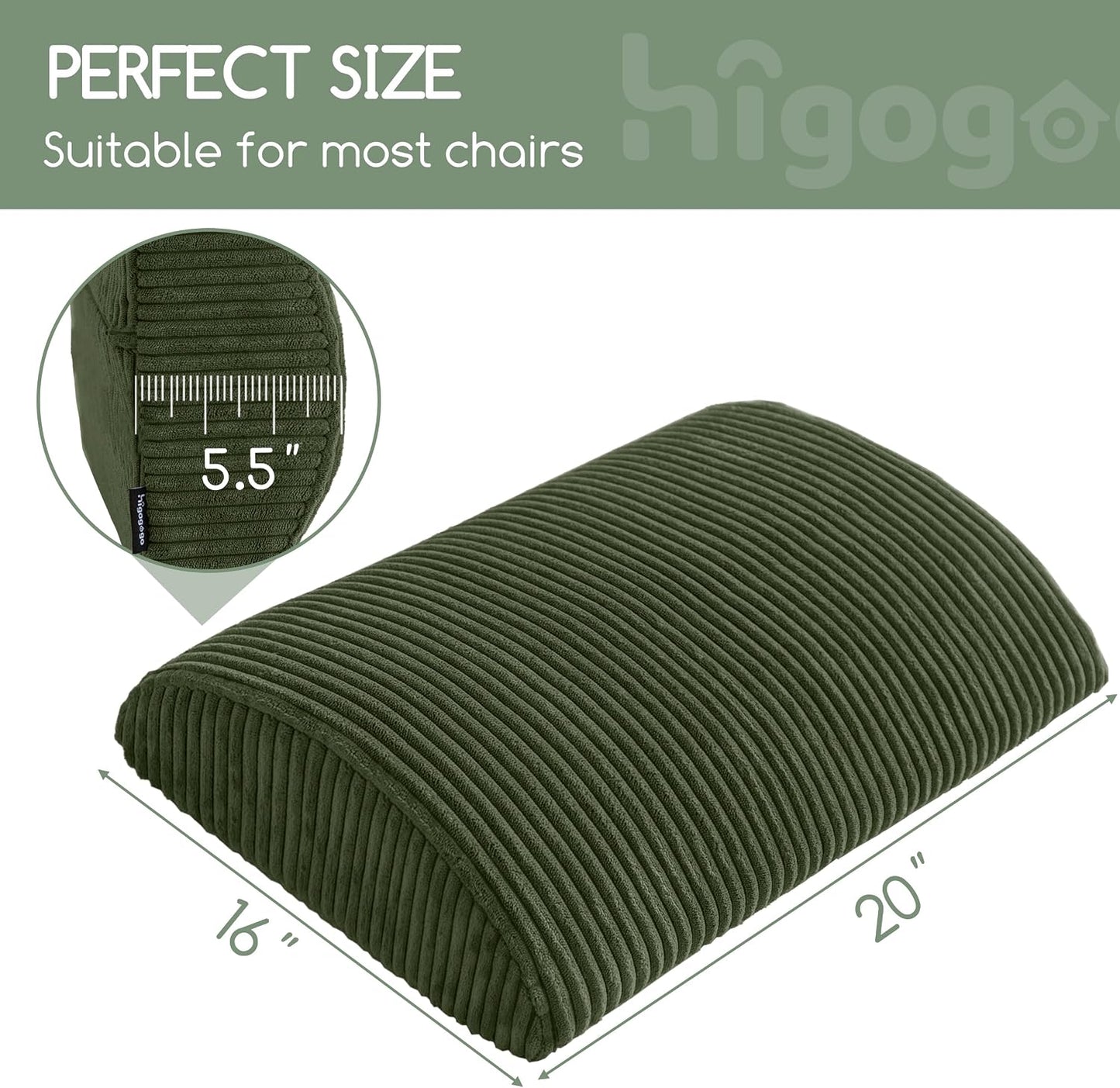 HIGOGOGO Lumbar Support Pillow for Recliner Chair/Accent Chair/Couch, Memory Foam Back Support Cushion for Elderly, Recliner Cushions for Back Rest, Pain Relief, Reading, Washable Cover, Dark Grey