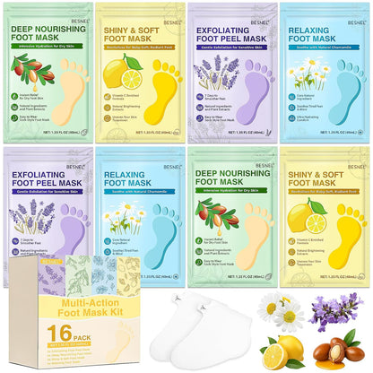 8 Pack Moisturizing Foot Mask,Hydrating Foot Masks for Dry Cracked Feet,Soothing Dry Skin Moisturizer Socks for Baby Soft Feet,Teacher Appreciation Gifts,Foot Care Spa Gifts for Women Men(4 Styles)