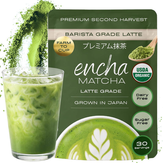 Encha Matcha - Latte Grade Matcha Powder - Unsweetened, First Harvest, Organic Green Tea Powder From Uji, Japan (60g / 2.12 Ounce) Premium for Latte, Smoothie - Caffeine, L-Theanine