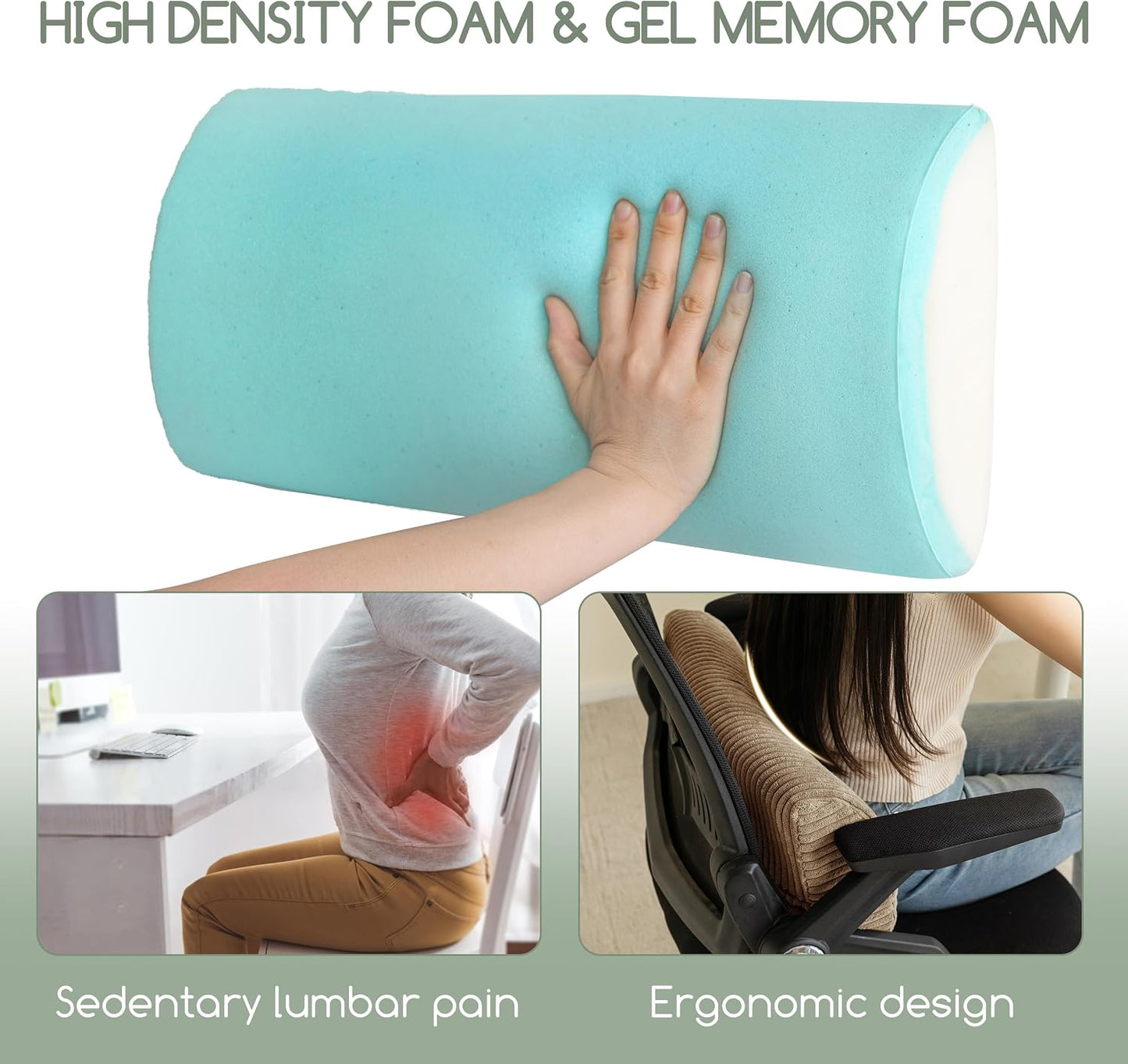 HIGOGOGO Lumbar Support Pillow for Recliner Chair/Accent Chair/Couch, Memory Foam Back Support Cushion for Elderly, Recliner Cushions for Back Rest, Pain Relief, Reading, Washable Cover, Dark Grey