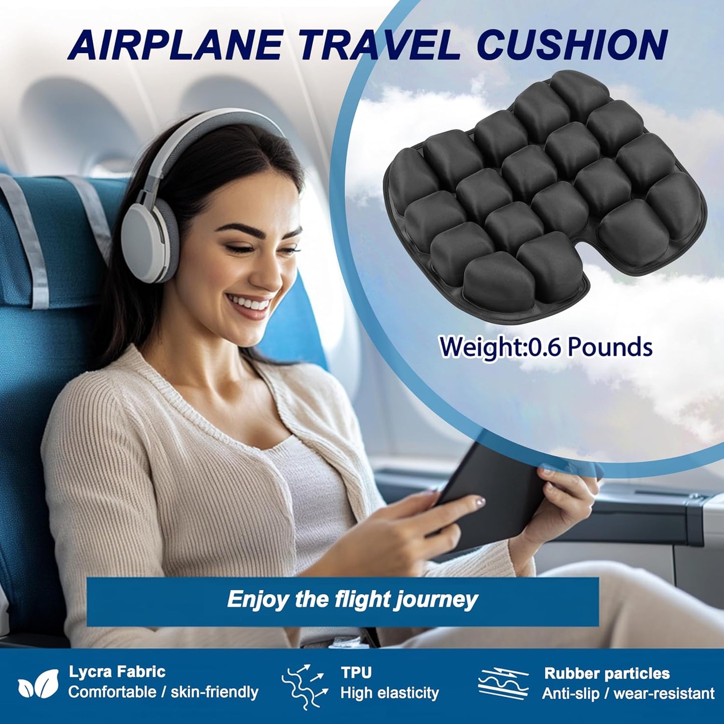 Travel Cushion for Airplane,Portable&Adjustable Air Seat Cushion,Inflatable Cushion for Travel,Coccyx Tailbone Pain Relief Chair Pad
