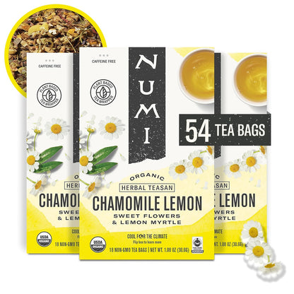 Numi Organic Chamomile Lemon Tea, 54 Herbal Tea Bags, Caffeine Free