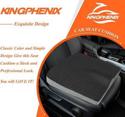 kingphenix Premium Car Seat Cushion, Memory Foam Driver Seat Cushion to Improve Driving View- Coccyx & Lower Back Pain Relief - Seat Cushion for Car, Truck, Office Chair (Leather Black)