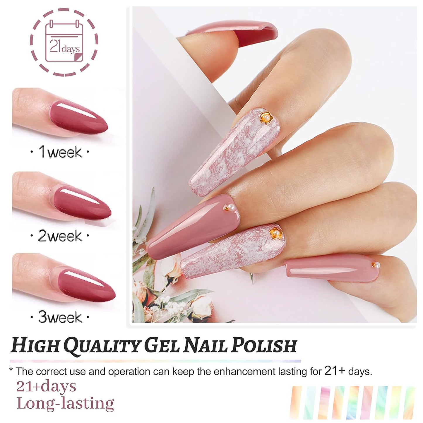 JODSONE Gel Nail Polish Kit 60 PCS with U V Light Soak off Base Top Coat 55 Shine Colors Gel Nail Kit Bright and Dark Brown Wine Red Series Manicure Set for Women and Girls