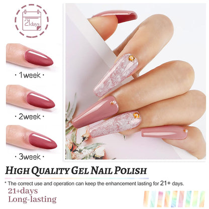 JODSONE Gel Nail Polish Kit 60 PCS with U V Light Soak off Base Top Coat 55 Shine Colors Gel Nail Kit Bright and Dark Brown Wine Red Series Manicure Set for Women and Girls