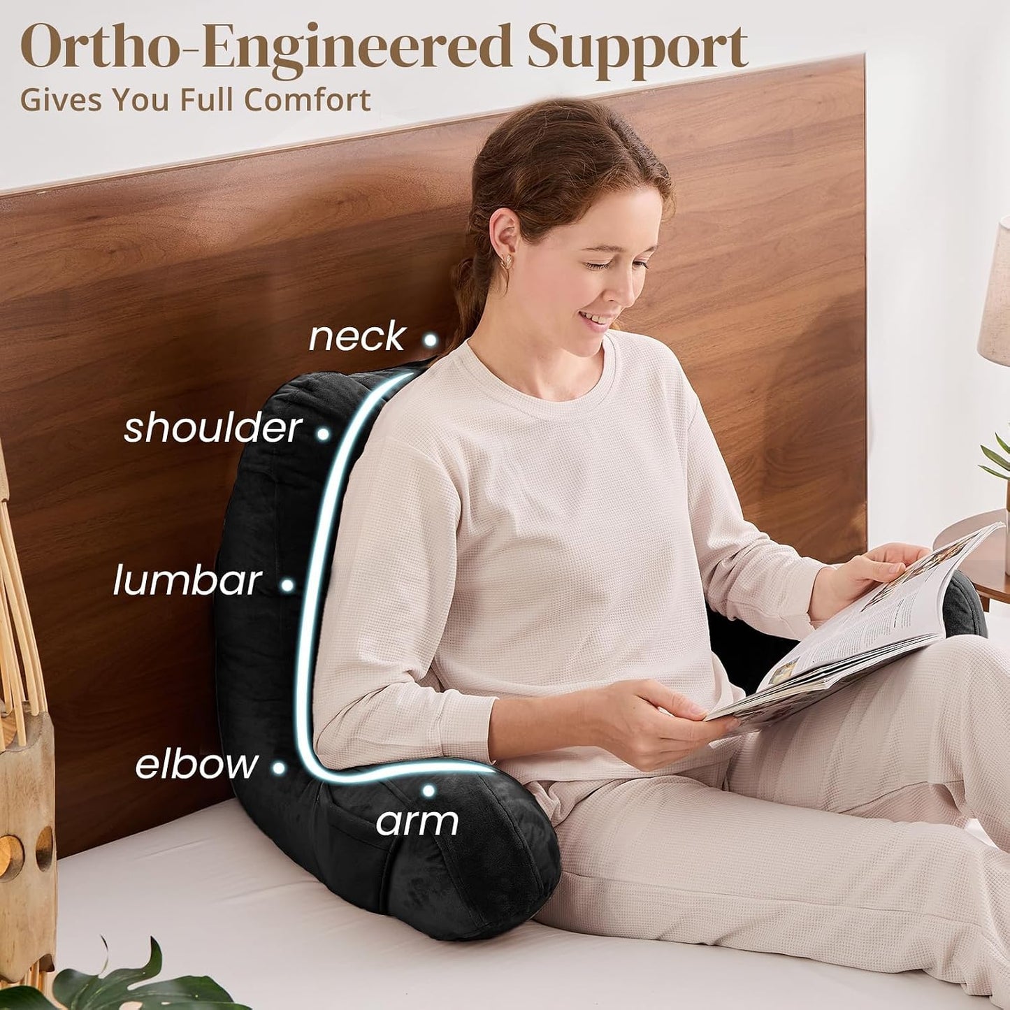 Sasttie Reading Pillows for Sitting in Bed Adult, Back Pillow Bed Sitting Up, Back-Rest Support Cushion for Sit Up on Couch, Sofa, and Floor, Dorm Essentials, Oeko-Tex Certified, Dark Grey
