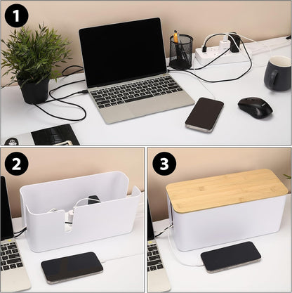 ZhiYo 2 Pack Cable Management Box, Medium & XL, Power Strip Organizer Black