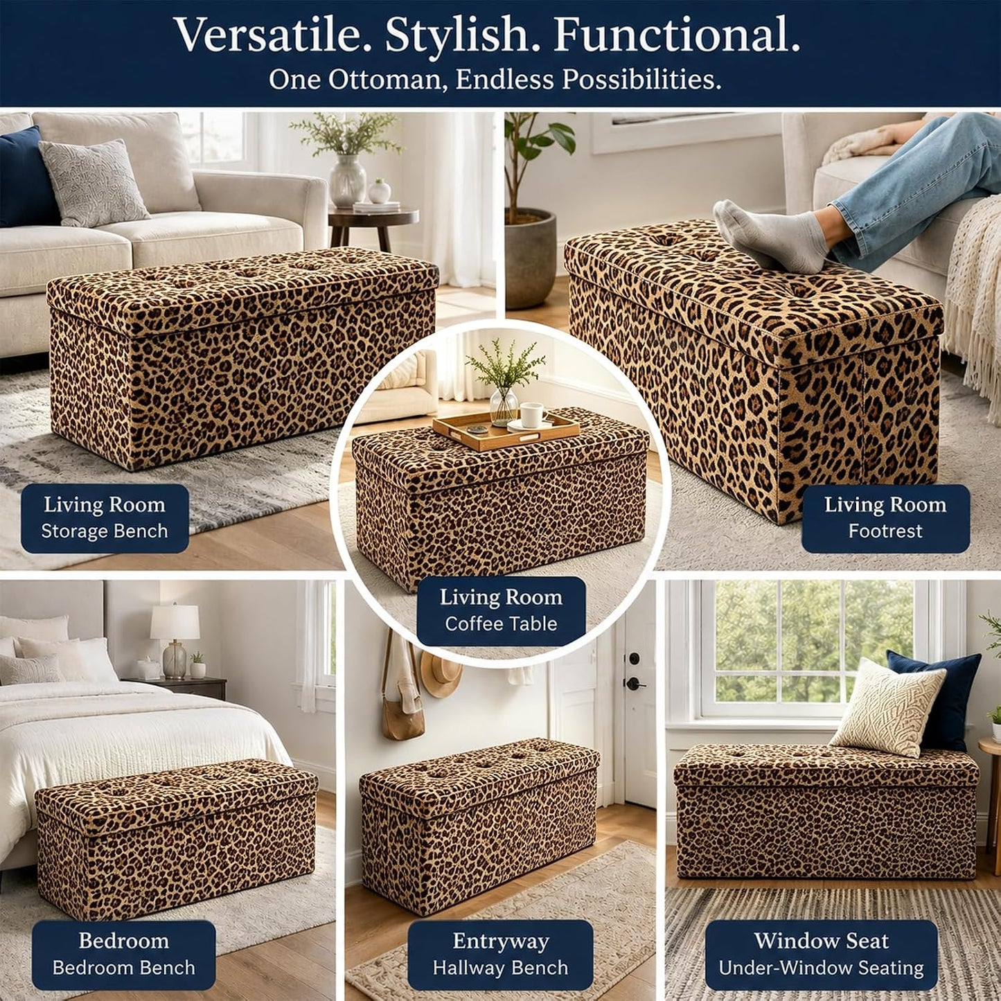 ALASDO Storage Ottoman Footrest Stool Small Ottoman with Storage Foldable Ottomans Foot Rest Footstool Bench for Living Room 17x13x13inches Grey