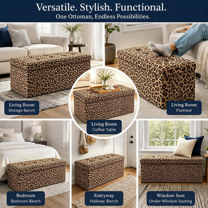 ALASDO Storage Ottoman Footrest Stool Small Ottoman with Storage Foldable Ottomans Foot Rest Footstool Bench for Living Room 17x13x13inches Grey