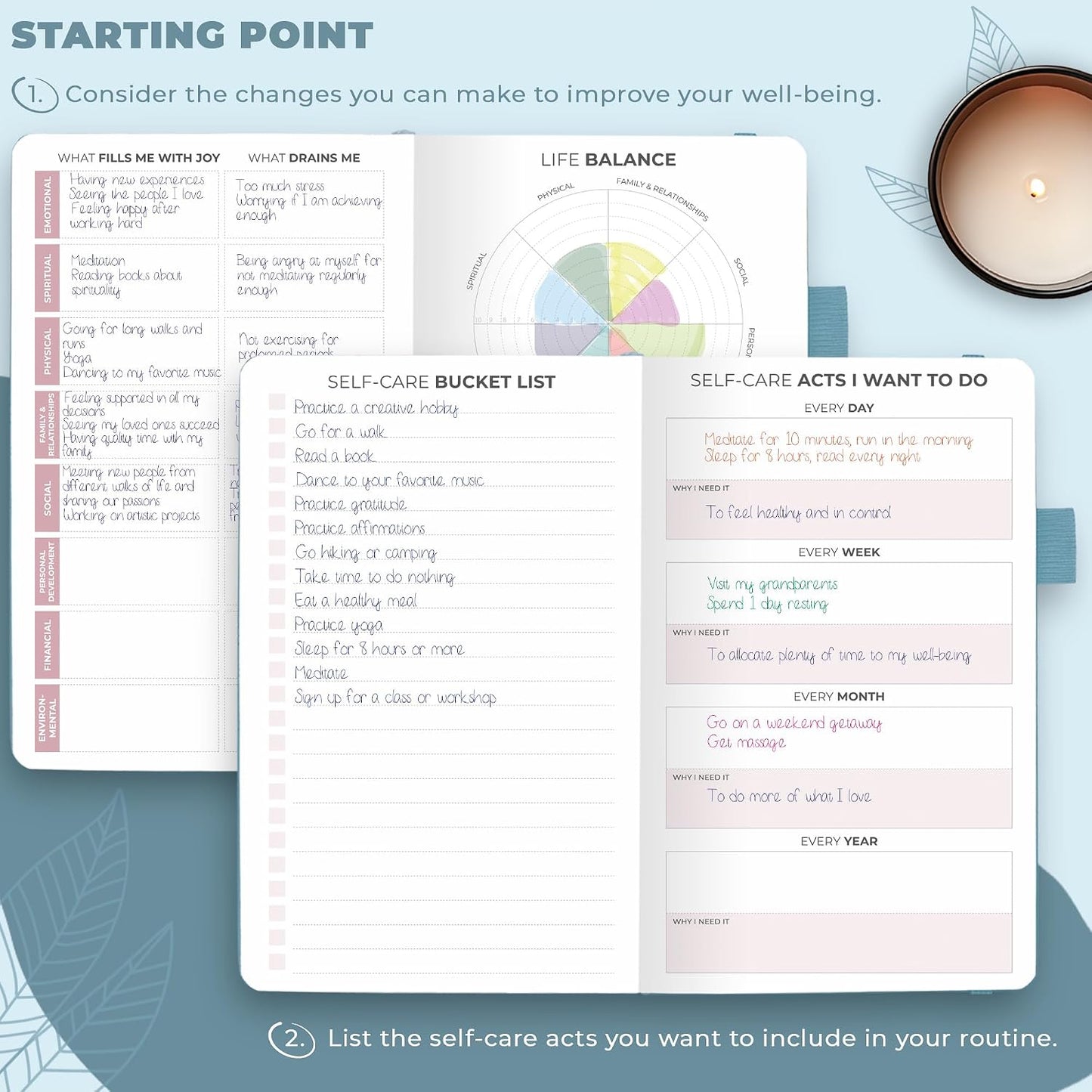 Clever Fox Self-Care Journal – Daily Reflection Notebook – Mental Health & Personal Development Planner, Meditation & Mood Log, A5 (Aquamarine)