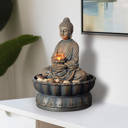 Kalona Tabletop Water Fountain with Buddha, LED Light Indoor Waterfall
