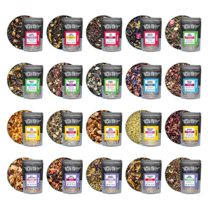 Tiesta Tea - Discovery Sampler Dry Flight Set, Loose Leaf, High to No Caffeine, Hot & Iced Up to 200 Cups, Tea Variety Pack with Green, Herbal, Black & Chai Brew, 20 Resealable Sample Pouches