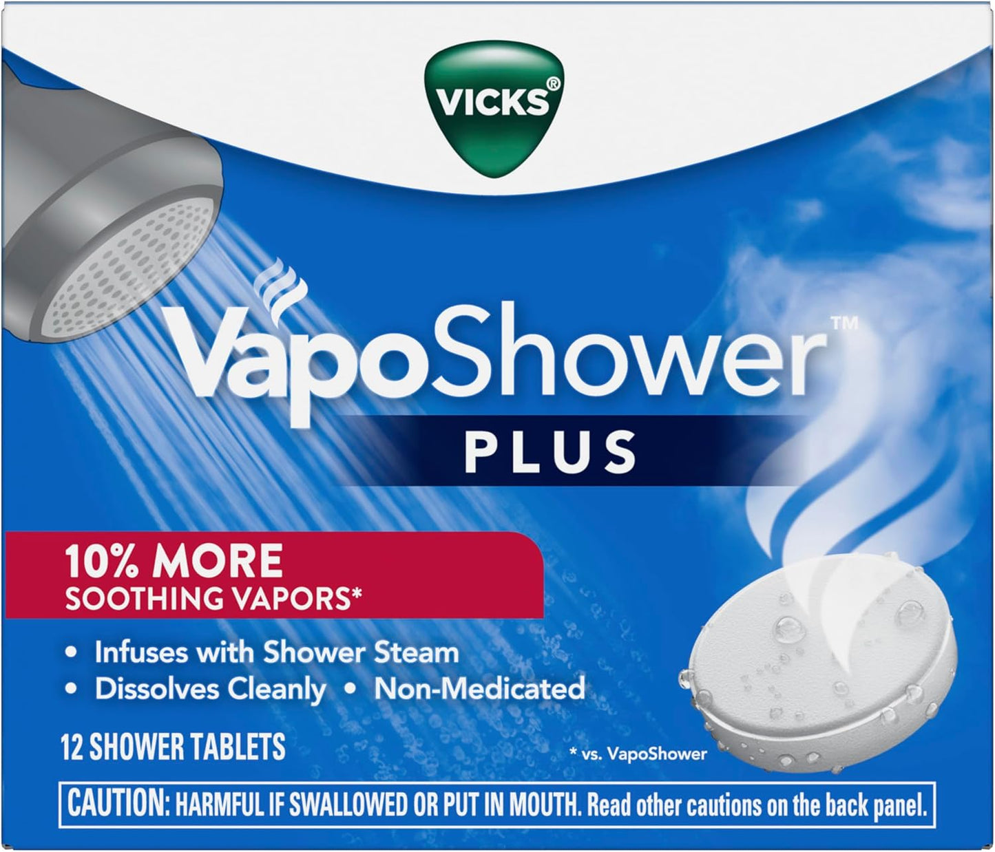 Vicks, VapoShower Plus, Shower Steamers, Eucalyptus Shower Steamer & Menthol Scent, Clean Dissolving Vapor Shower Tablets, Aromatherapy Shower Steamer & Shower Bombs, 12 count