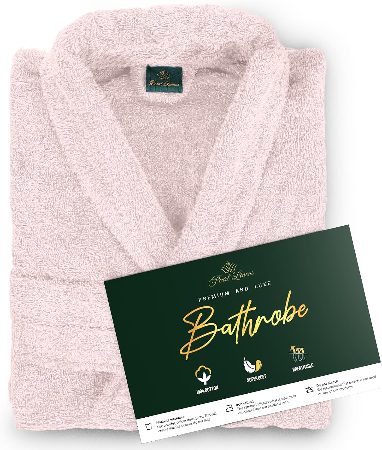 Pearl Linens Cotton Terry Shawl Collar Bathrobe - Soft, Lightweight & Absorbent Unisex Spa Robe for Women & Men - 1 Piece