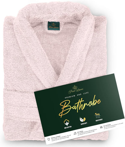 Pearl Linens Cotton Terry Shawl Collar Bathrobe - Soft, Lightweight & Absorbent Unisex Spa Robe for Women & Men - 1 Piece