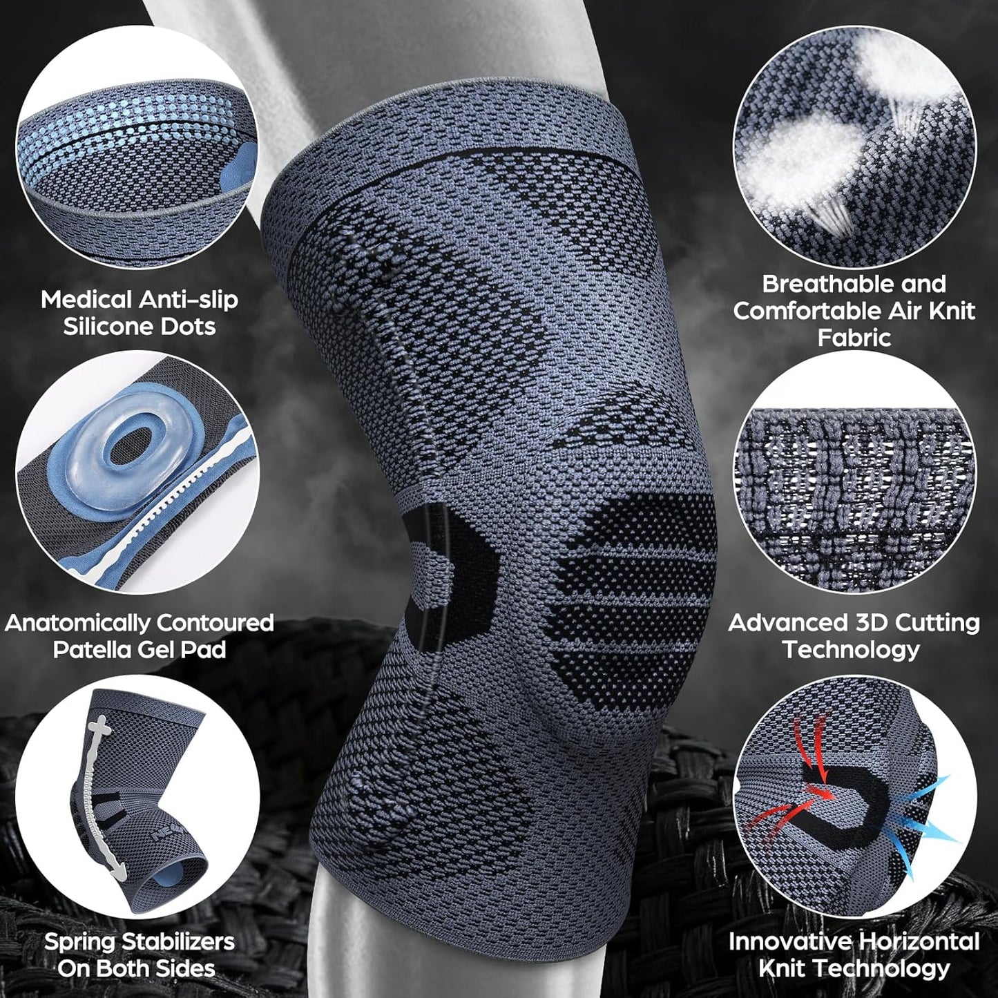 NEENCA Professional Knee Brace for Pain Relief, Medical Knee Support with Patella Pad & Side Stabilizers, Compression Knee Sleeve for Meniscus Tear, ACL, Joint Pain, Runner, Workout (Black, Medium)