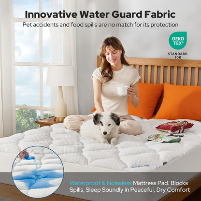BEDLORE Waterproof Queen Mattress Pad, Breathable Mattress Protector with 6-18 Inch Deep Pocket, Quilted Fitted Mattress Topper Bed Cover, Noiseless & Machine Washable