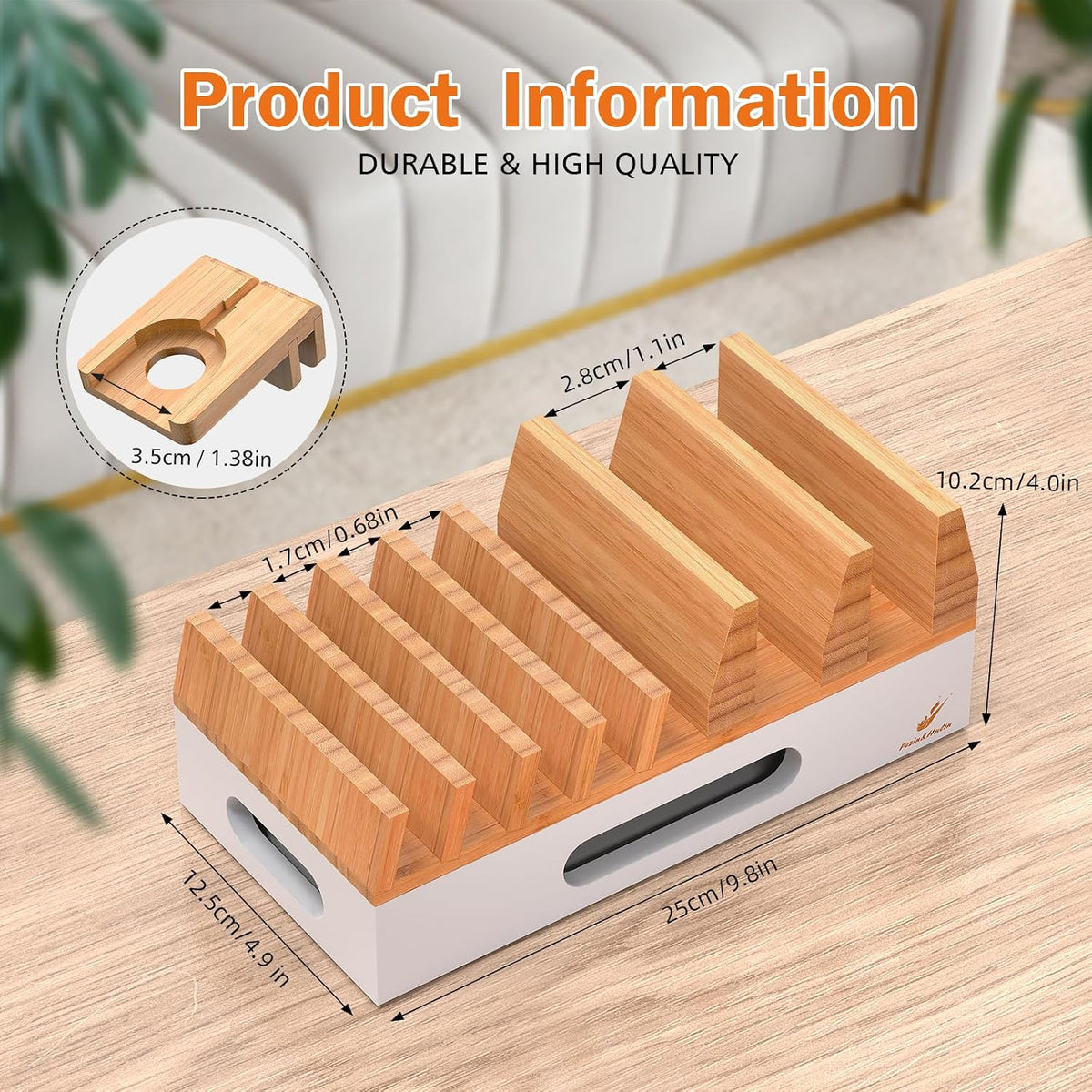 Pezin & Hulin Bamboo Charging Station with 5 Cables-Natural Bamboo