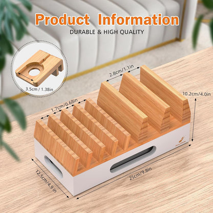 Pezin & Hulin Bamboo Charging Station with 5 Cables-Natural Bamboo