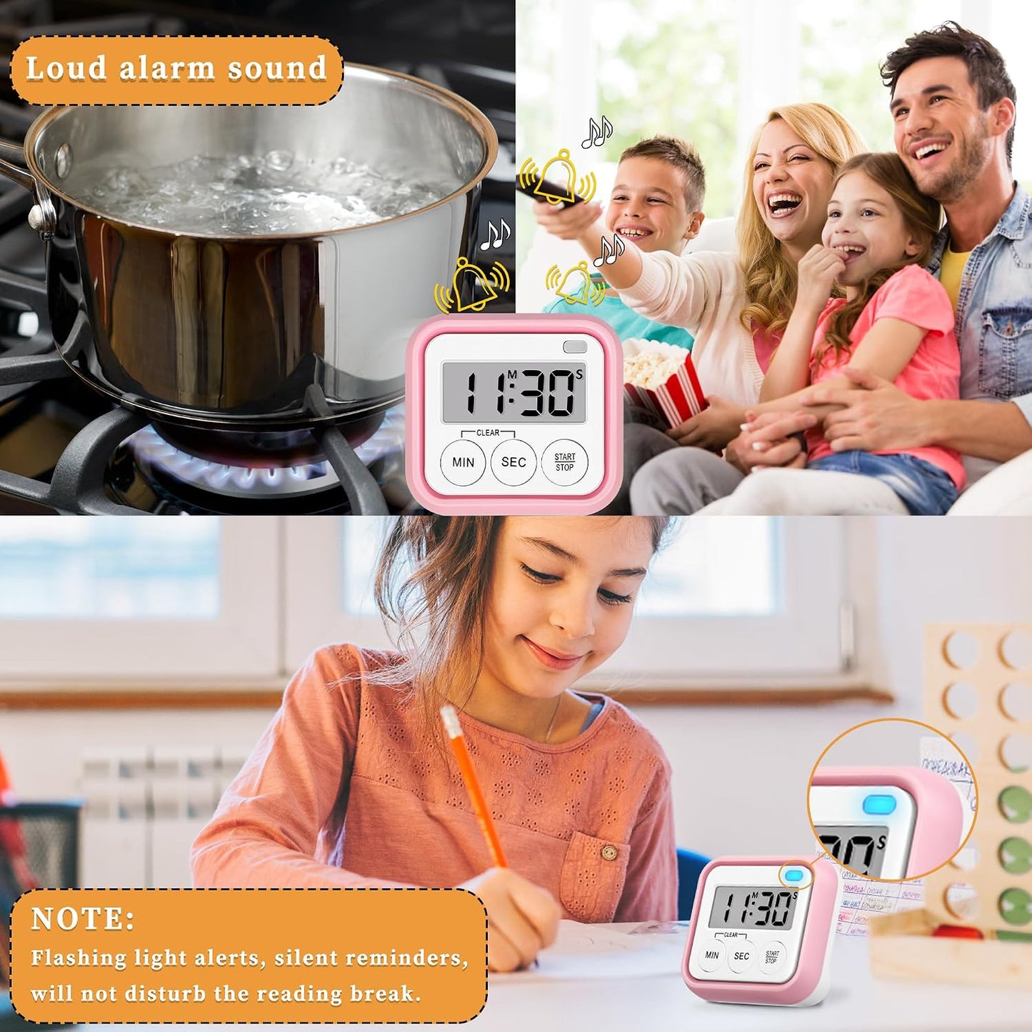 Timer, Kitchen Timers for Cooking Classroom Timer for Kids Teachers Magnetic Digital Timers 2 Pack, Black